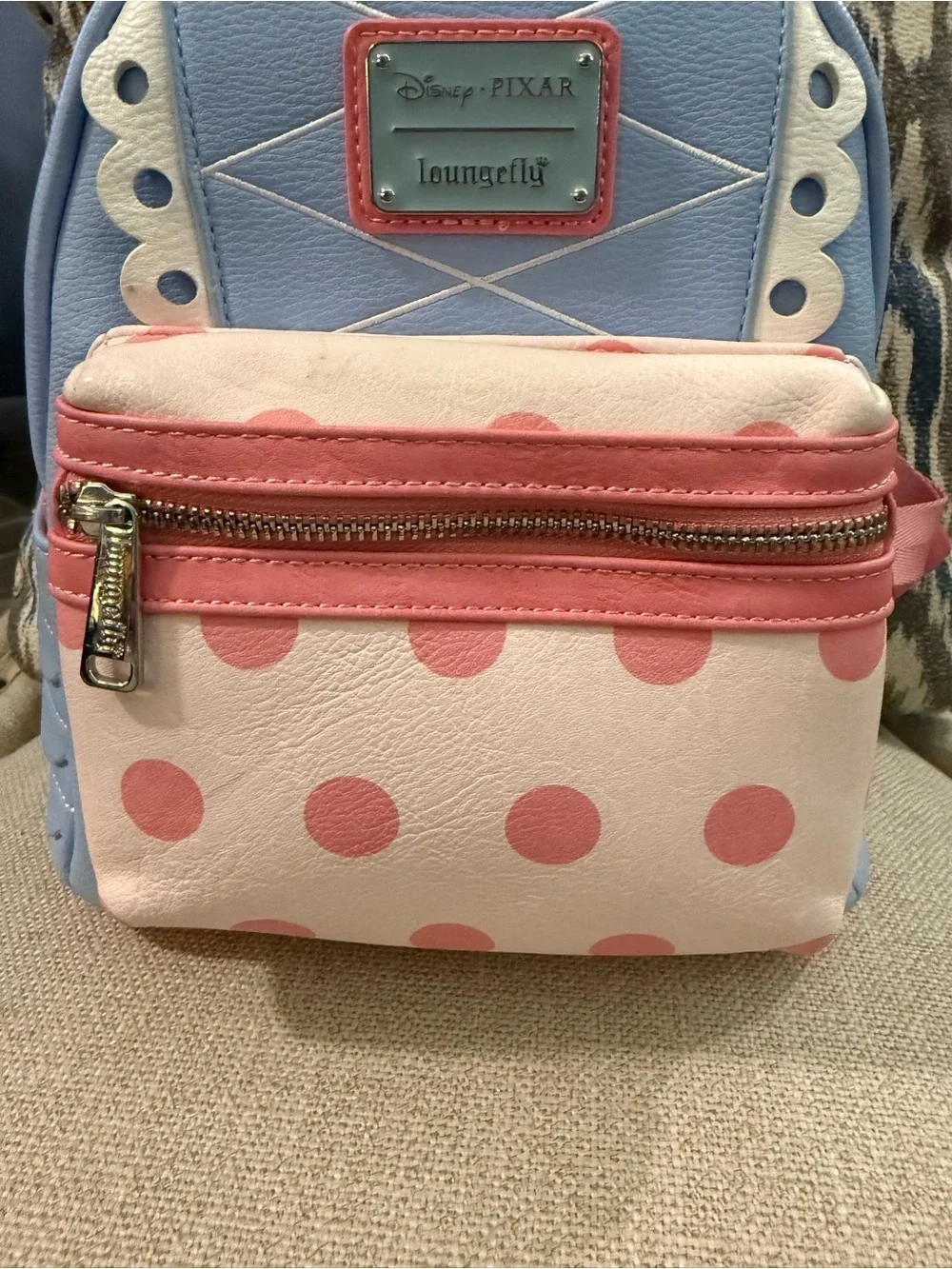 Loungefly Disney•Pixar Pastel Blue and Pink Polka Dot Kids Mini Backpack